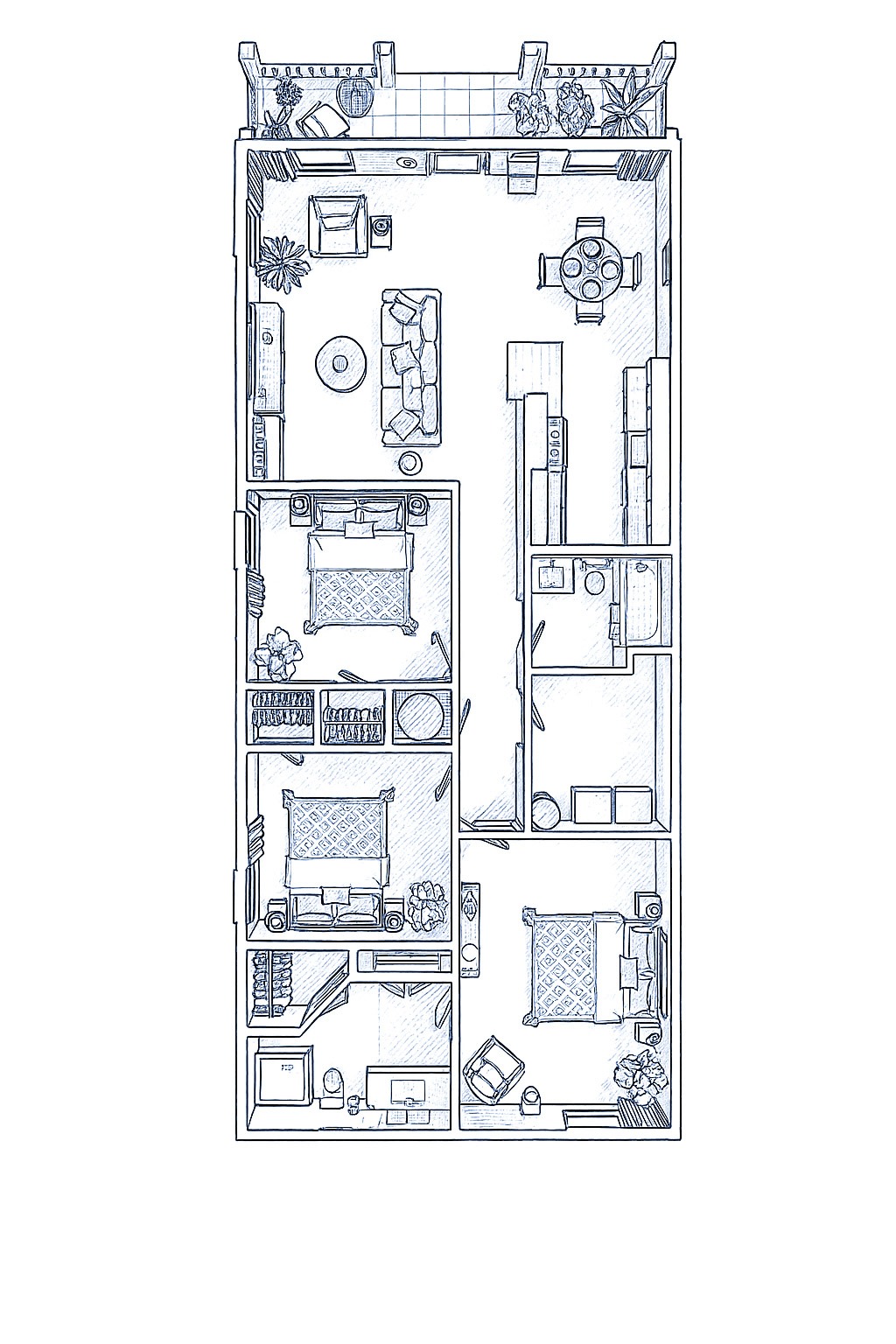 Floor plan for 3 beds, 2 baths, 1290 sqft